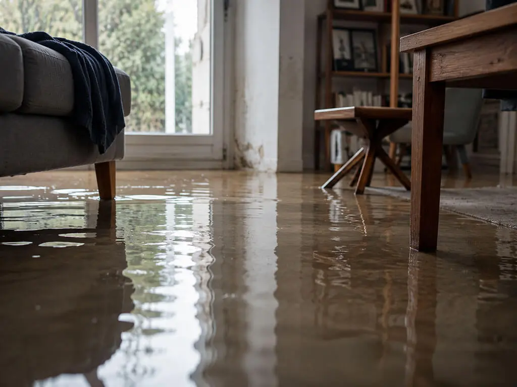 Dégât des eaux : sol de séjour inondé