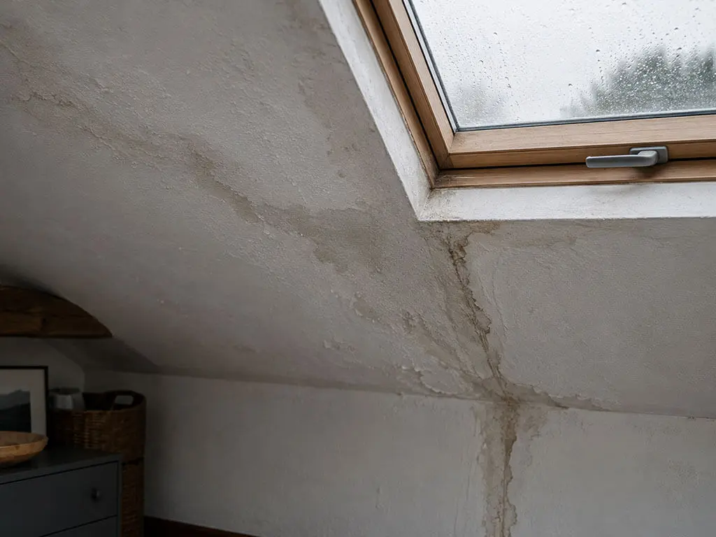 Infiltration d'eau au plafond sous toiture
