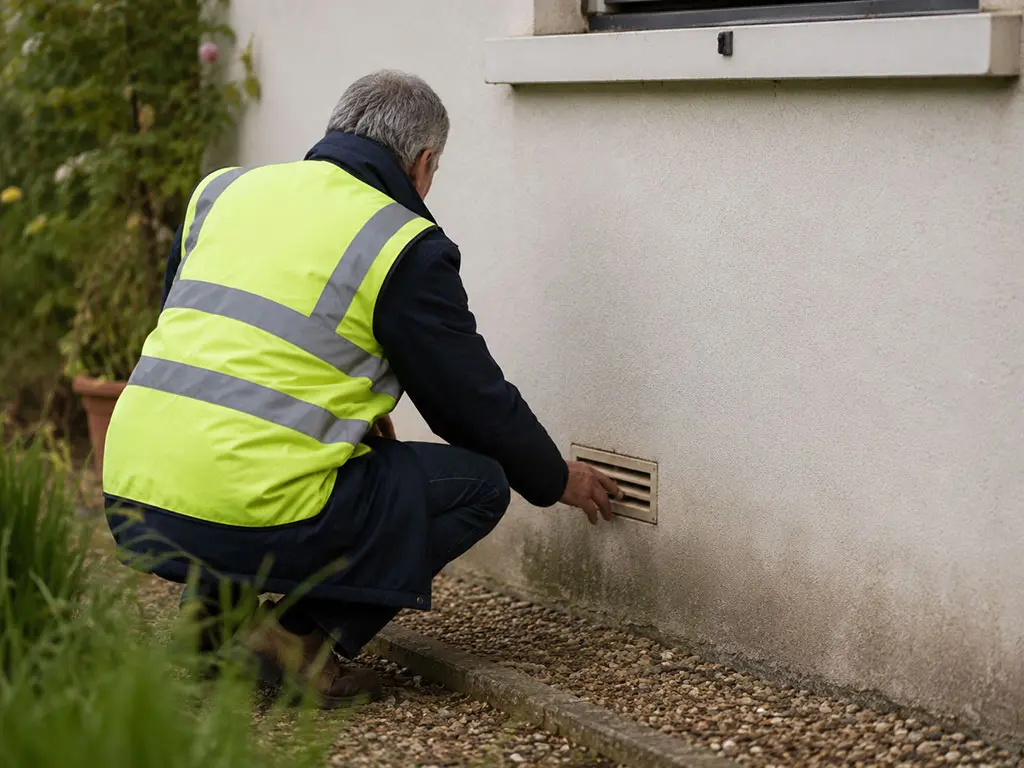 Inspection de la ventilation et du pied de mur d'une maison