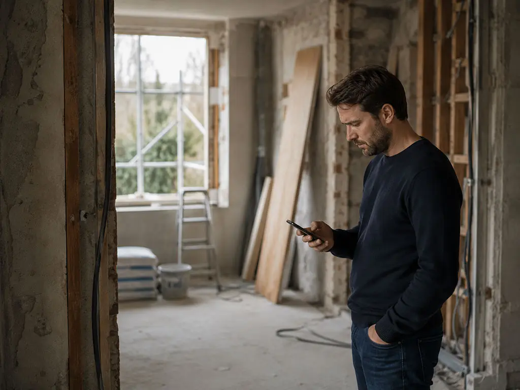 Propriétaire constatant le retard de son chantier de rénovation