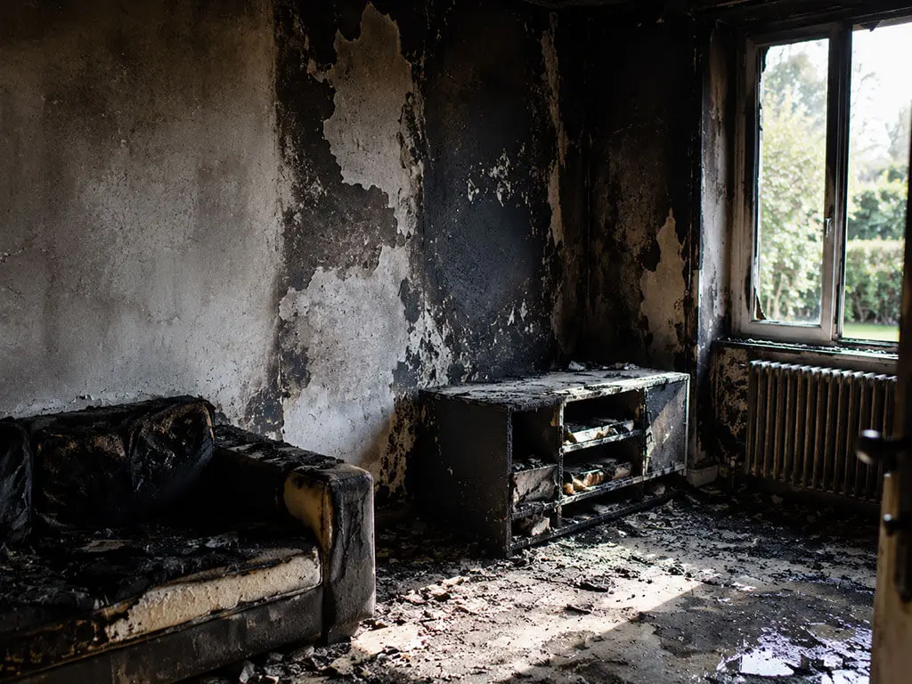 Intérieur endommagé après un sinistre incendie