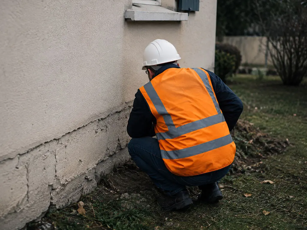 Inspection des fondations et du terrain au pied d'un mur